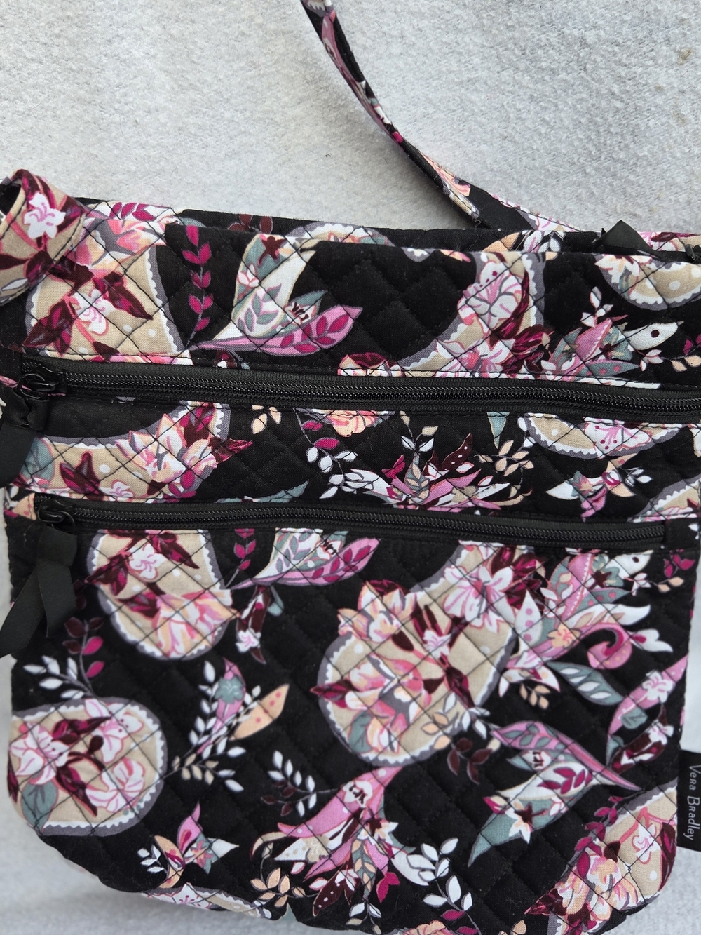 Vera Bradley Quilted Floral Crossbody in Black, Pink and Cream